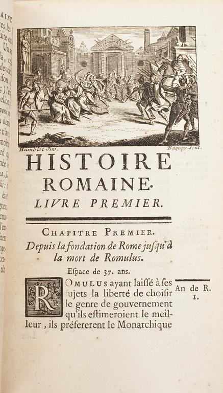 BOKVERK, 15vol.  "Histoire Romaine depuis la fondation de Rome jusqu`a la bataille d`Actium". Jacques Guerin, 1700-tal.