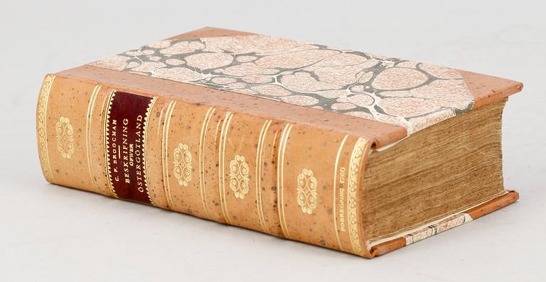 BOK, "Beskrifning öfwer the i Öster-Götland befintelige städer..." av Carl Fredric Broocman, Norrköping 1760.