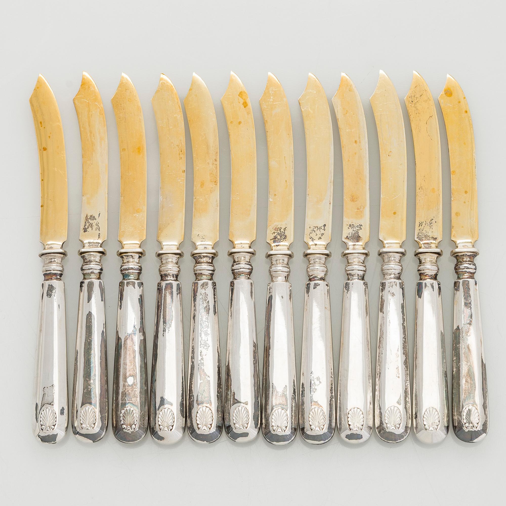A set of 12 silver fruit knives, Suomen Kultaseppä Oy, Turku 1926.