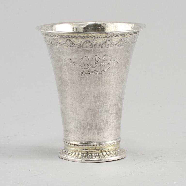 BÄGARE, silver, Bengt Collin, (1699-1755), Uppsala, vikt 59 gram.