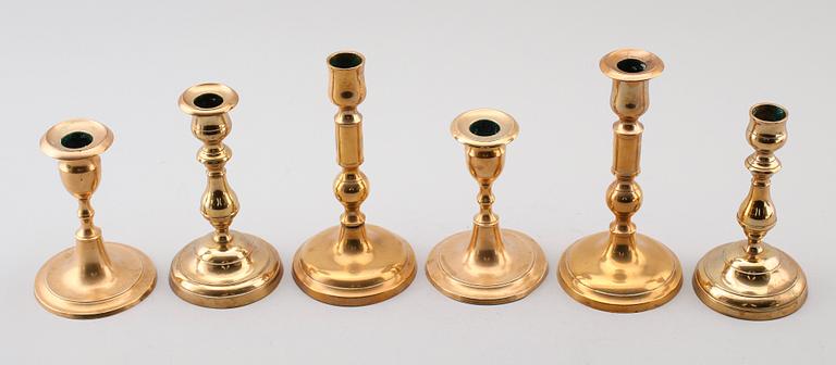 LJUSSTAKAR, 3 par, mässing, 1800-tal.