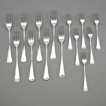 GAFFLAR, 8 + 6, silver, modell "Chippendale", CG Hallberg, Stockholm, 1930-tal. Vikt 461 g.