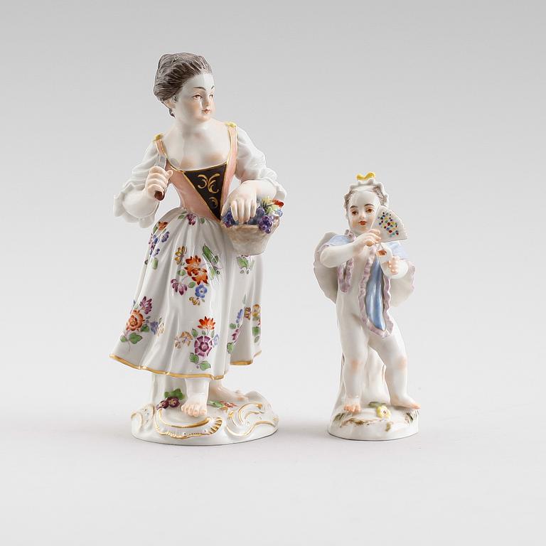 FIGURINER, 2 st, porslin, Meissen, 1900-talets mitt.