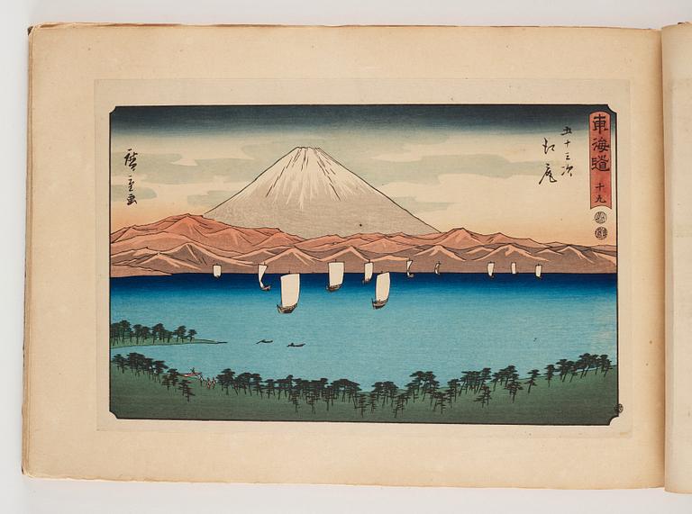 An album with Japanese woodblock prints after Ando Utagawa Hiroshige (1797-1858), mid 20th Century. (37 prints).