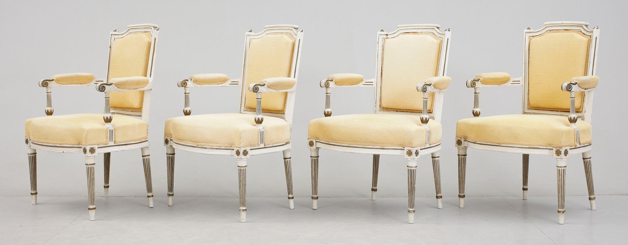 KARMSTOLAR, 4 st, Louis XVI-stil, 1800-talets slut.