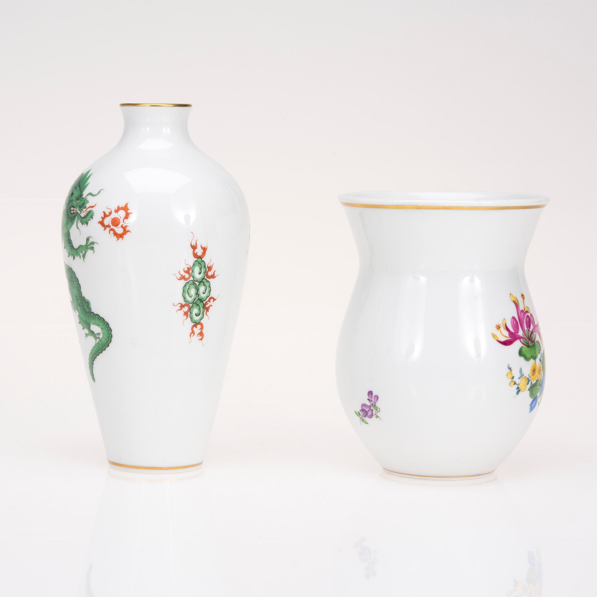 VASER, 2 st, porslin, Meissen, 1900-tal.