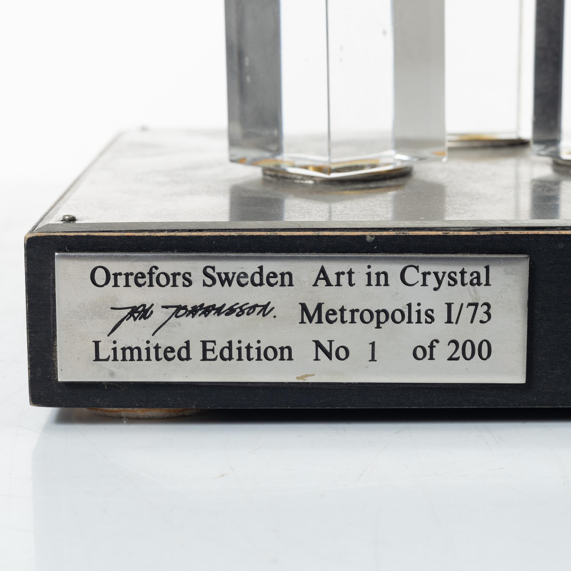 Jan Johansson, skulptur, "Metropolis I", Orrefors, 1973.