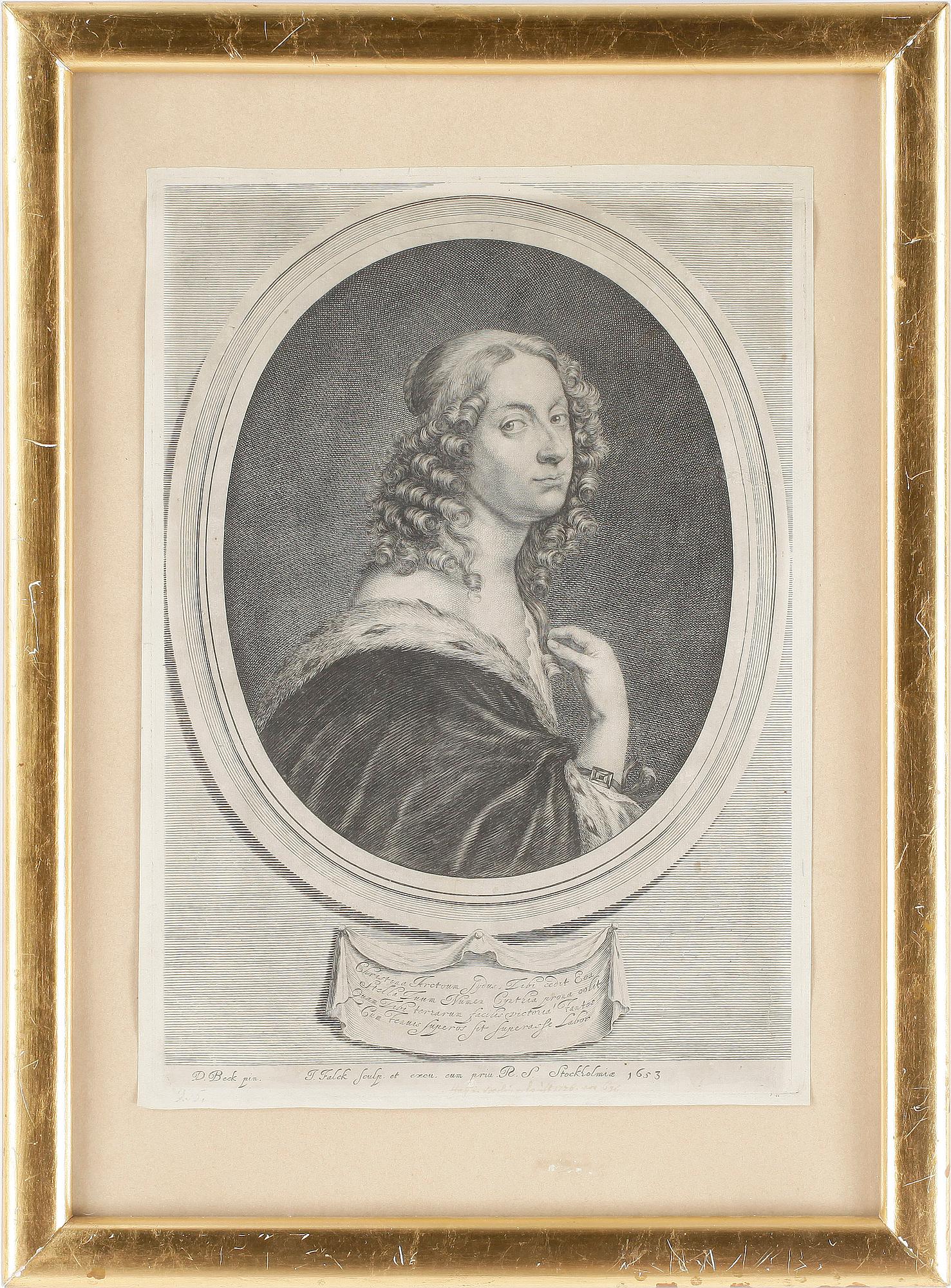 DAVID BECK, efter, kopparstick, exekutor Jeremias Falck, Stockholm, 1653.