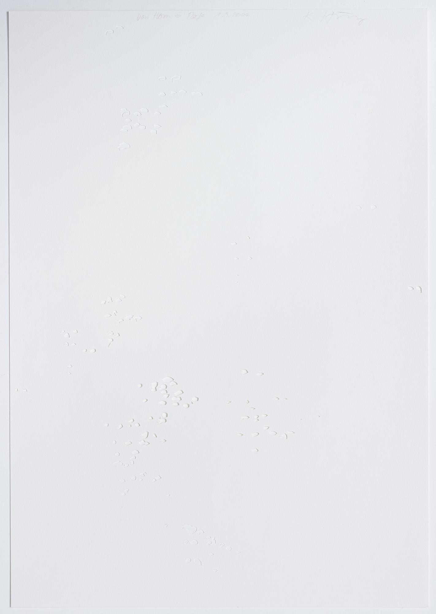 KATHARINA HINSBERG, Signed K. Hinsberg and dated 1.9.2000 van Horn = Marfa. Perforated paper.