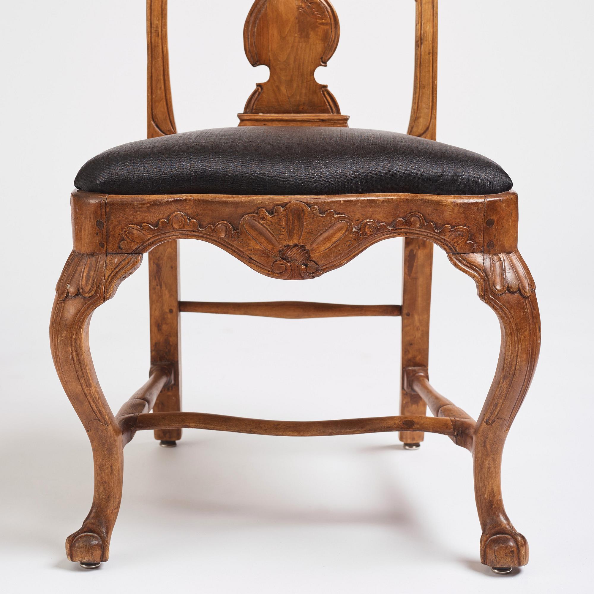A set of four matched Swedish Rococo chairs, second part of the 18th century.