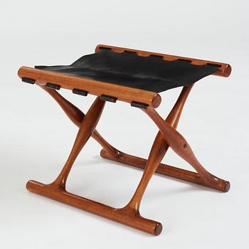 Poul Hundevad, a "Guldhøj" teak and leather Folding Stool for Vamdrup, Denmark 1960's.