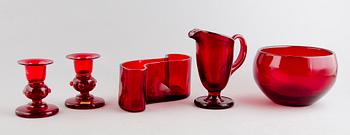 GLASFÖREMÅL, 5 del, rött glas, Monica Bratt, Reijmyre.