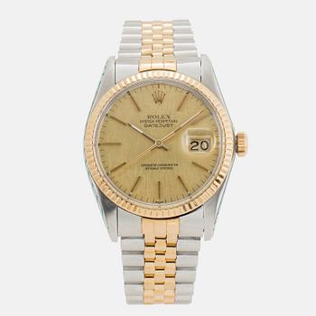 ROLEX, Oyster Perpetual, Datejust (T Swiss T), "Linen Dial", Chronometer, wristwatch, 36 mm.