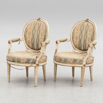A pair of Gustavian armchairs, Sweden, end of the 18th century.