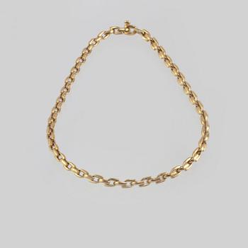 HALSKEDJA, 18K guld samt cabochonslipad blå safir, Chiampesan, Italien. Vikt 37,2 gram.