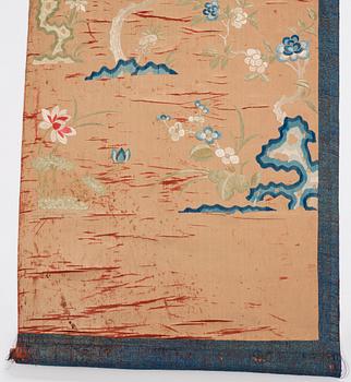 Two embroidered silk panels, late Qing dynasty.