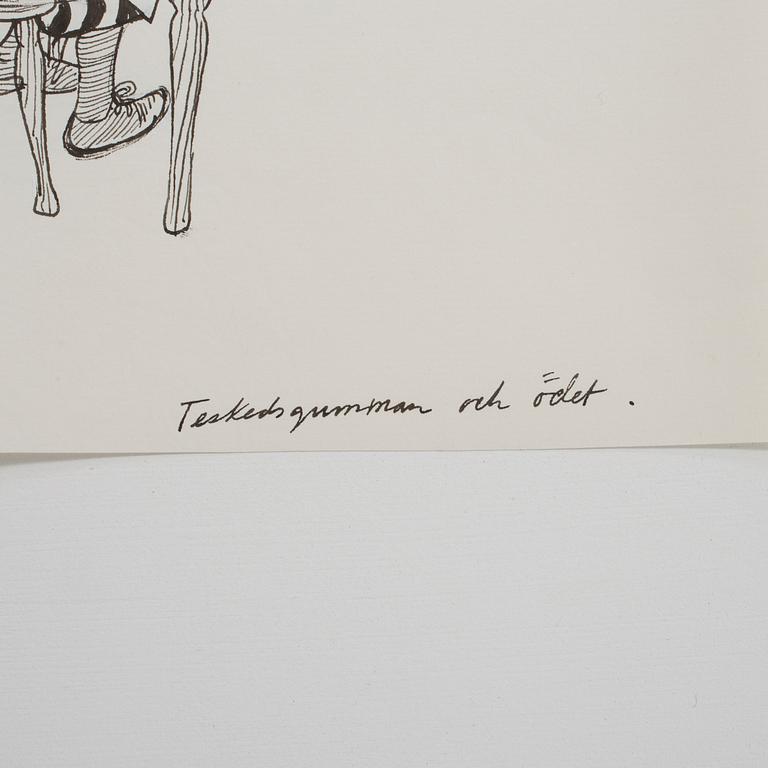 BJÖRN BERG, ink drawing from "Teskedsgumman".