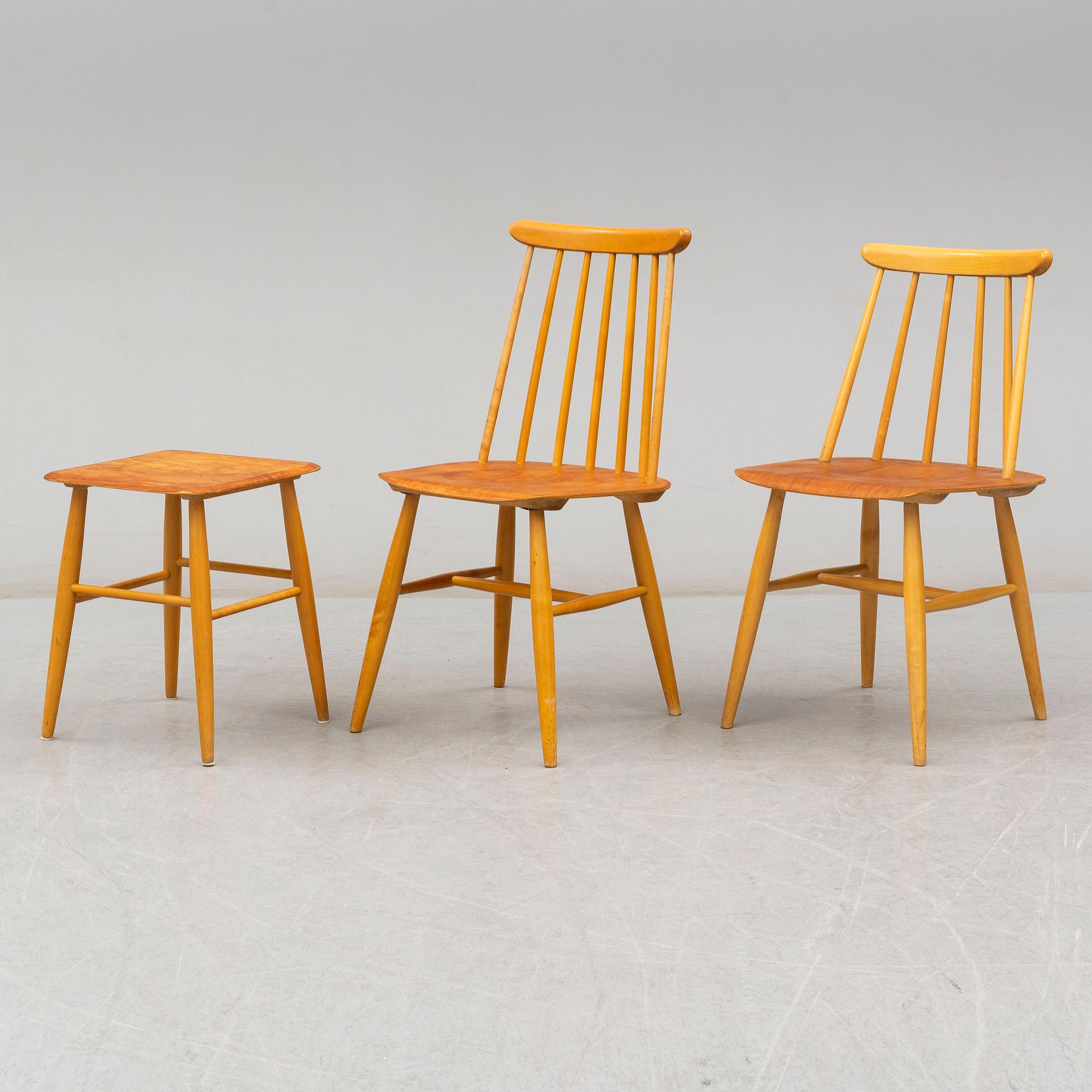 STOLAR, 3+2 samt PALL, Edsbyverken, varav tre märkta Fanett, Edsbyverken, 1950-tal.