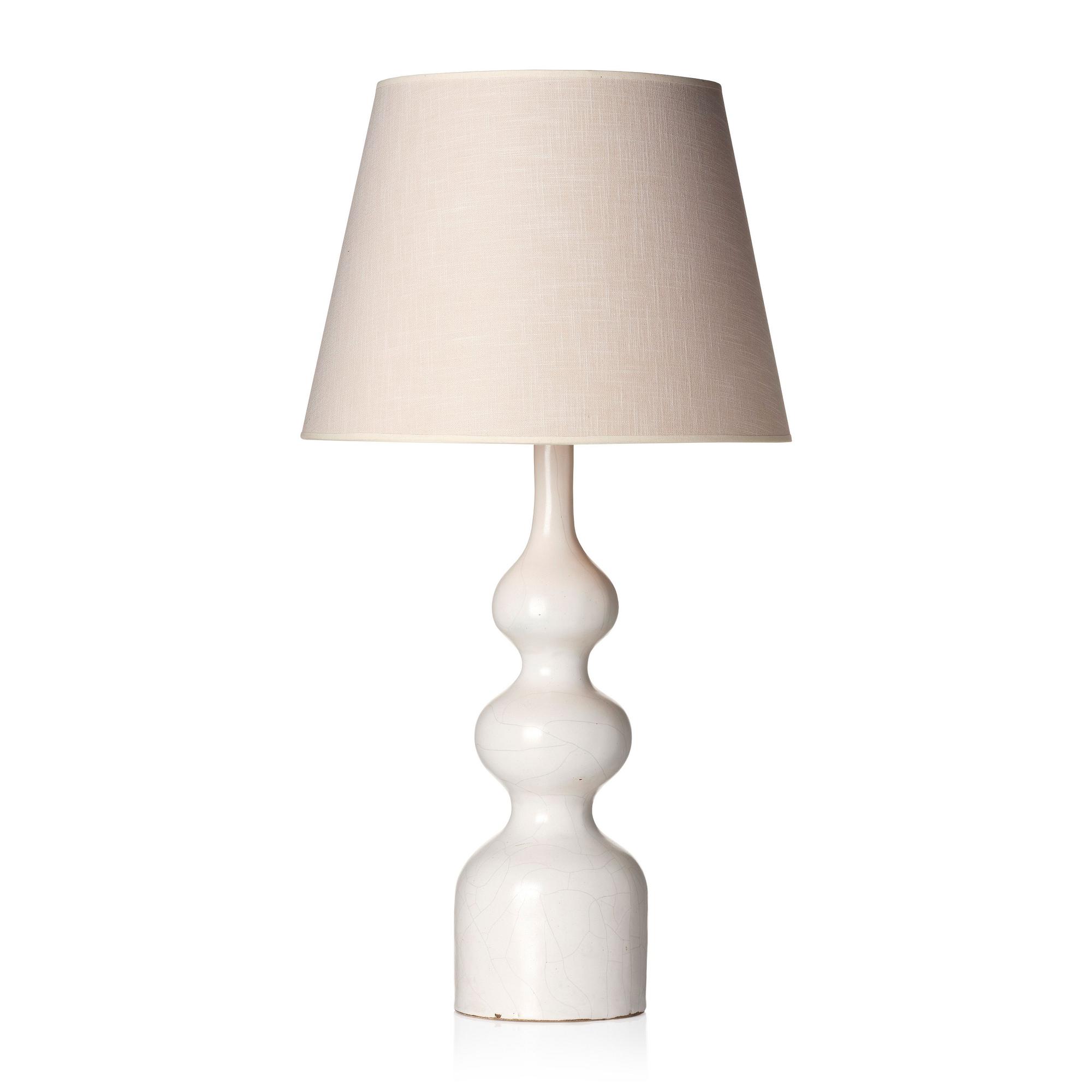 Georges Jouve, a white glazed "Trois Boules" ceramic table lamp with craquelure, France, 1950s.
