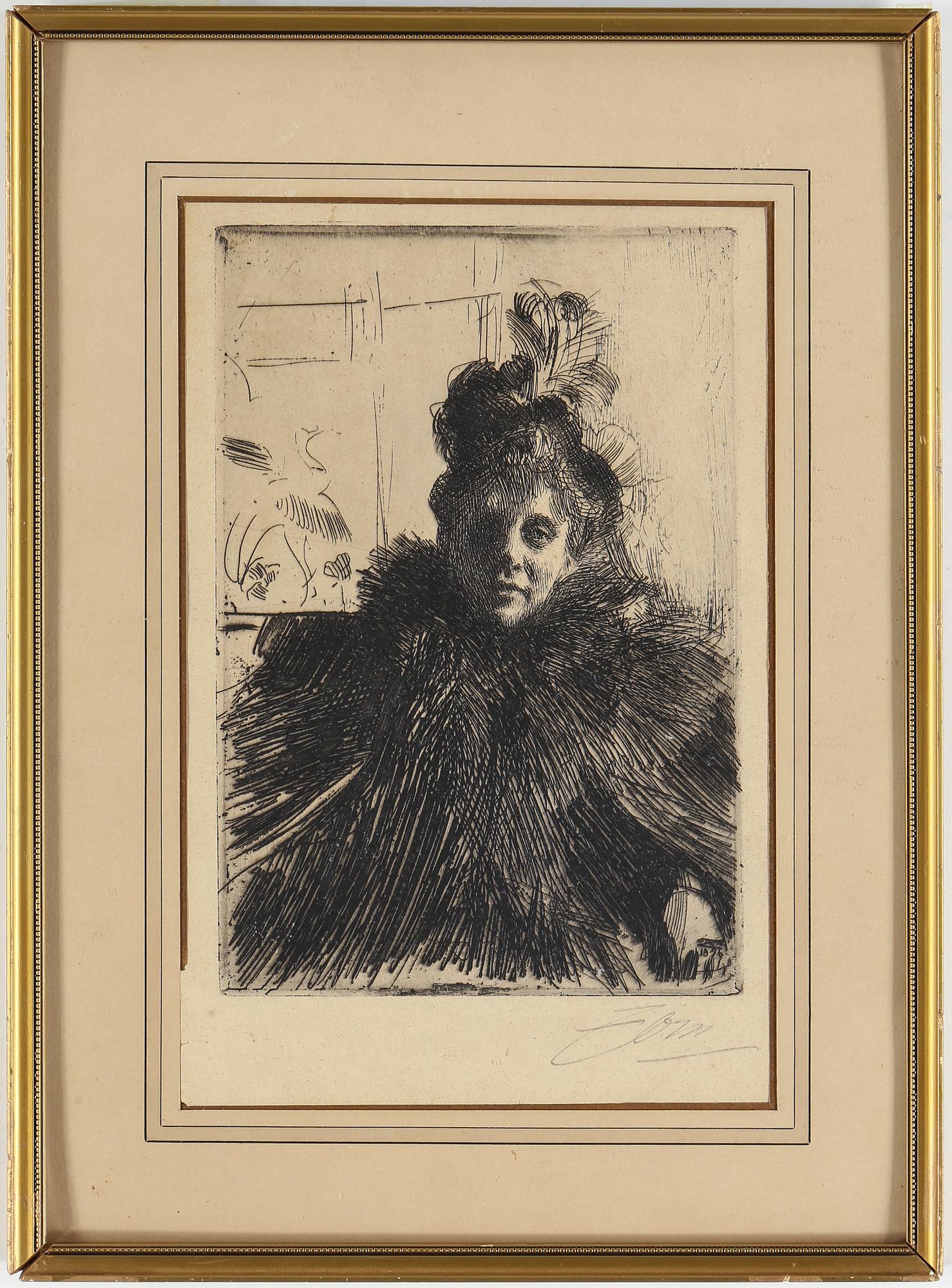 ANDERS ZORN, "Gerda Hagborg III", signerad med blyerts, signerad och daterad 1896 i plåten.