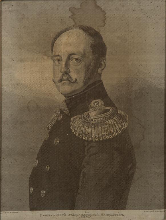 KEJSERLIGA PORTRÄTTER, ETT PAR, ca 1840-50, broderade efter målningar av Franz Krüger.