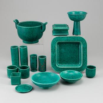 WILHELM KÅGE, 16 pieces of 'Argenta' stoneware, Gustavsberg.