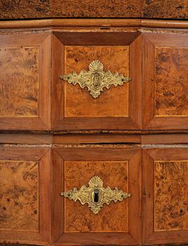 A Swedish late baroque burr-alder cabinet, first part 18th century.