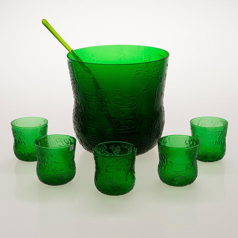 OIVA TOIKKA, SKÅL, SLEV och 5 GLAS, "Fauna", glas, Nuutajärvi/Notsjö.
