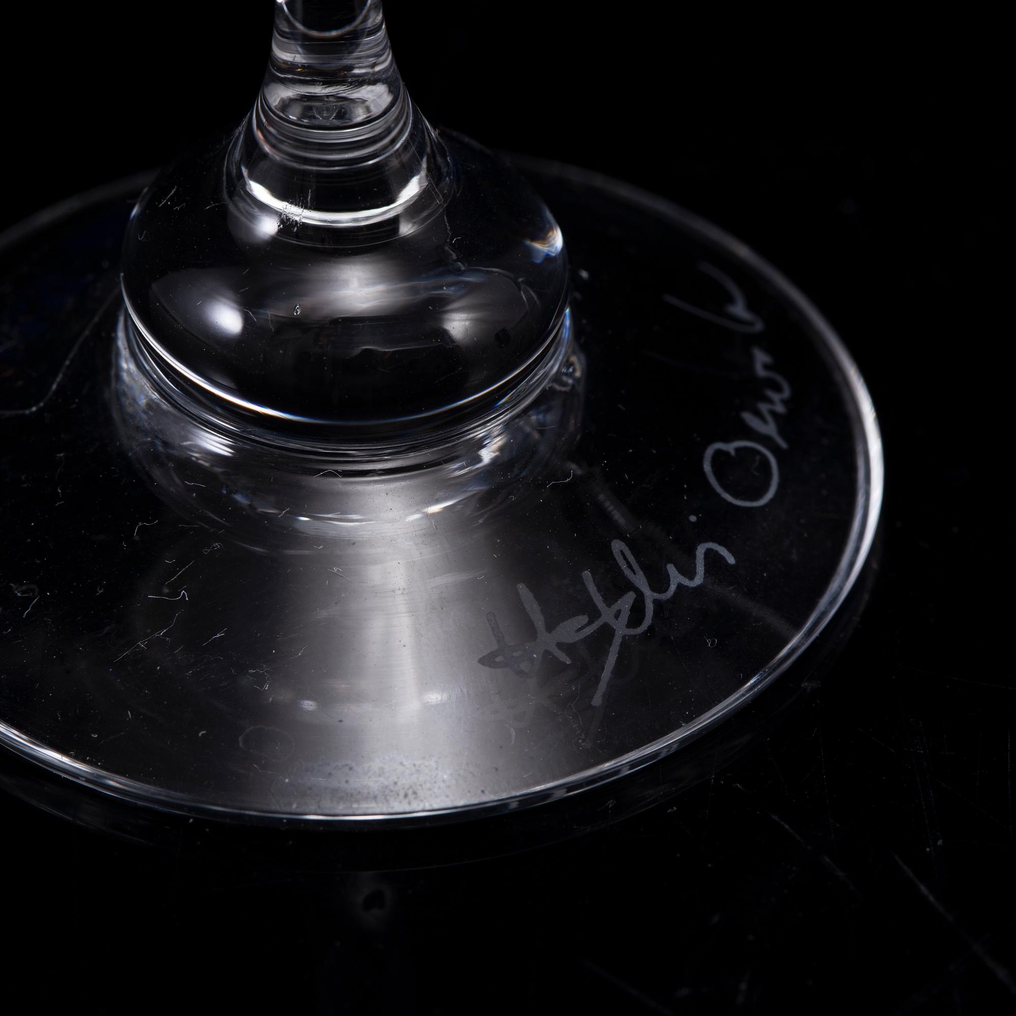 6 glasses, "Aurora", signed Heikki Orvola, Finn Crystal, Arabia Finland and Nuutajärvi.