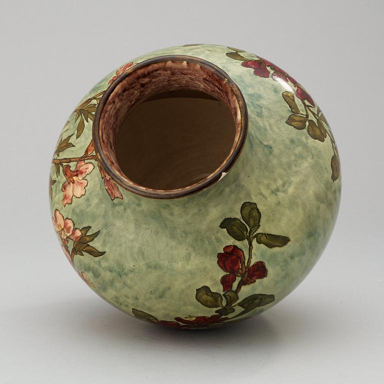 A John Bennett art pottery vase, painted with cherry blossom branches, New York 1880.