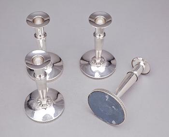 LJUSSTAKAR, 2 par, silver, empirstil, bl a Ceson Guldvaru AB, Göteborg, 1900-tal.
