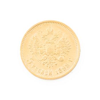 Gold coin, Nicholas II, Russia, 5 Rubles, 1898.