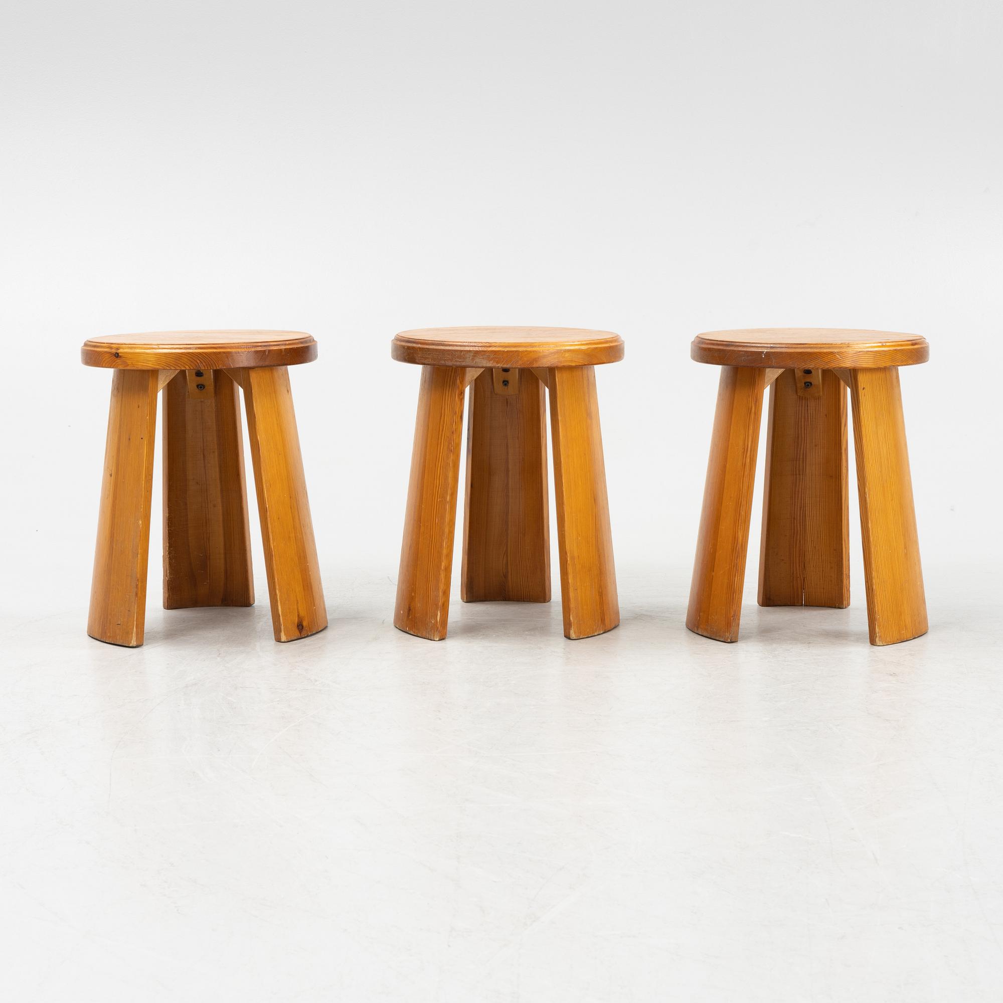 Three pine stools, mid 20th century.