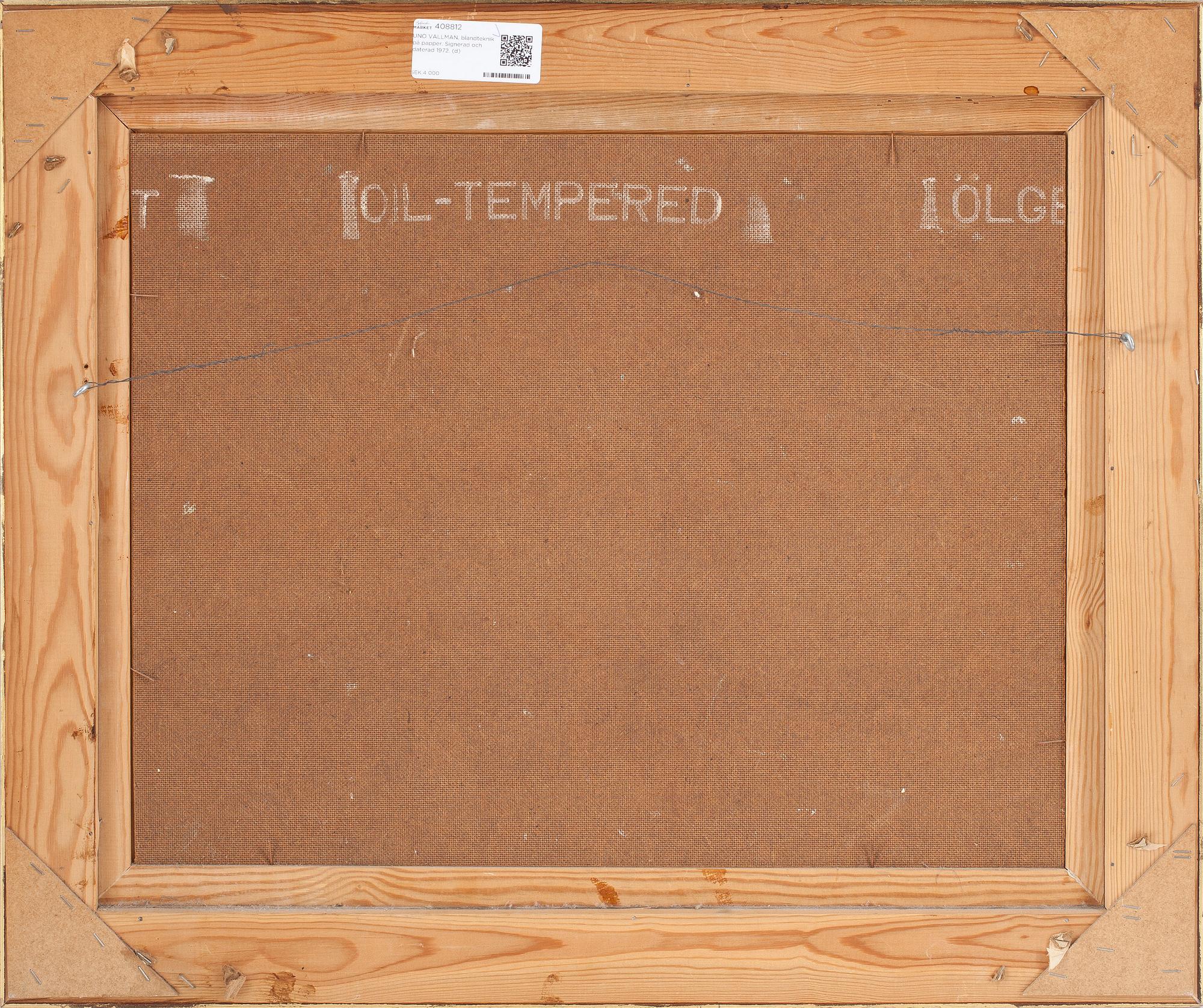 UNO VALLMAN, blandteknik på papper. Signerad och daterad 1972.