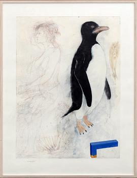 PG THELANDER, mixed media on etching signed and dated 1996.