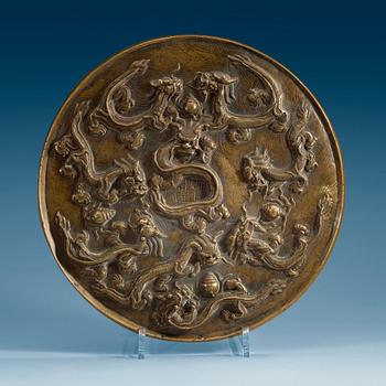 1804. A large bronze mirror, late Qing dynasty with seal mark.