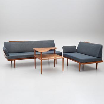 Peter Hvidt & Orla Mølgaard Nielsen, a corner sofa with table, three pieces, 'Minerva', France & Daverkosen, Denmark, 1950s/1960s.