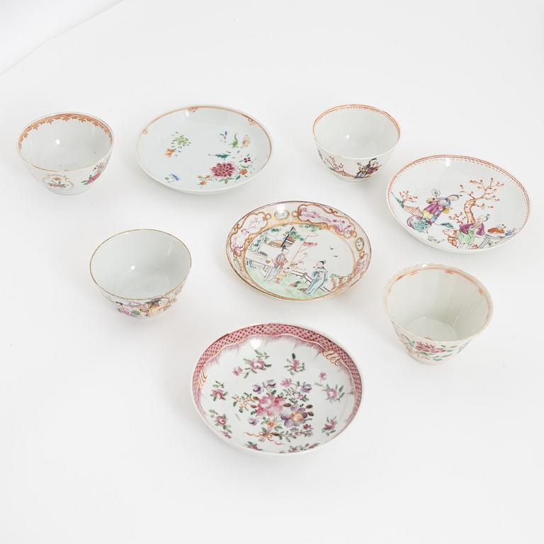 A group of twelve famille rose cups and twelve saucers, Qing dynasty, Qianlong (1736-95).