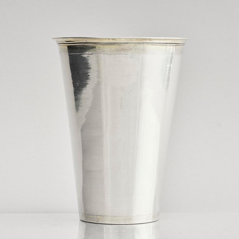 A Swedish late 17th century parcel-gilt silver beaker, mark of Johan Lund, Stockholm 1697.