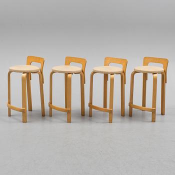 ALVAR AALTO, barstolar, 4 stycken, modell K 65, Artek, Finland, omkring 1950-tal.