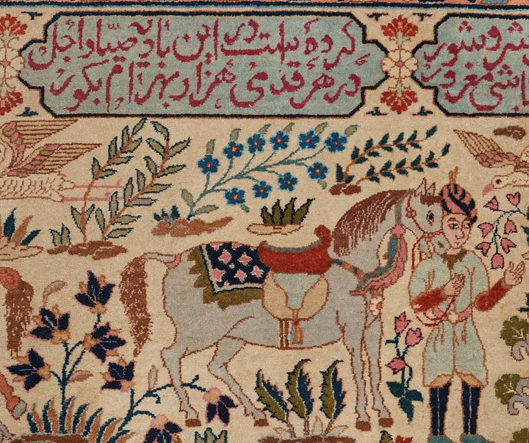 A CARPET, a semi-antique Tabriz figural, ca 327-333,5 x 236,5-240 cm.