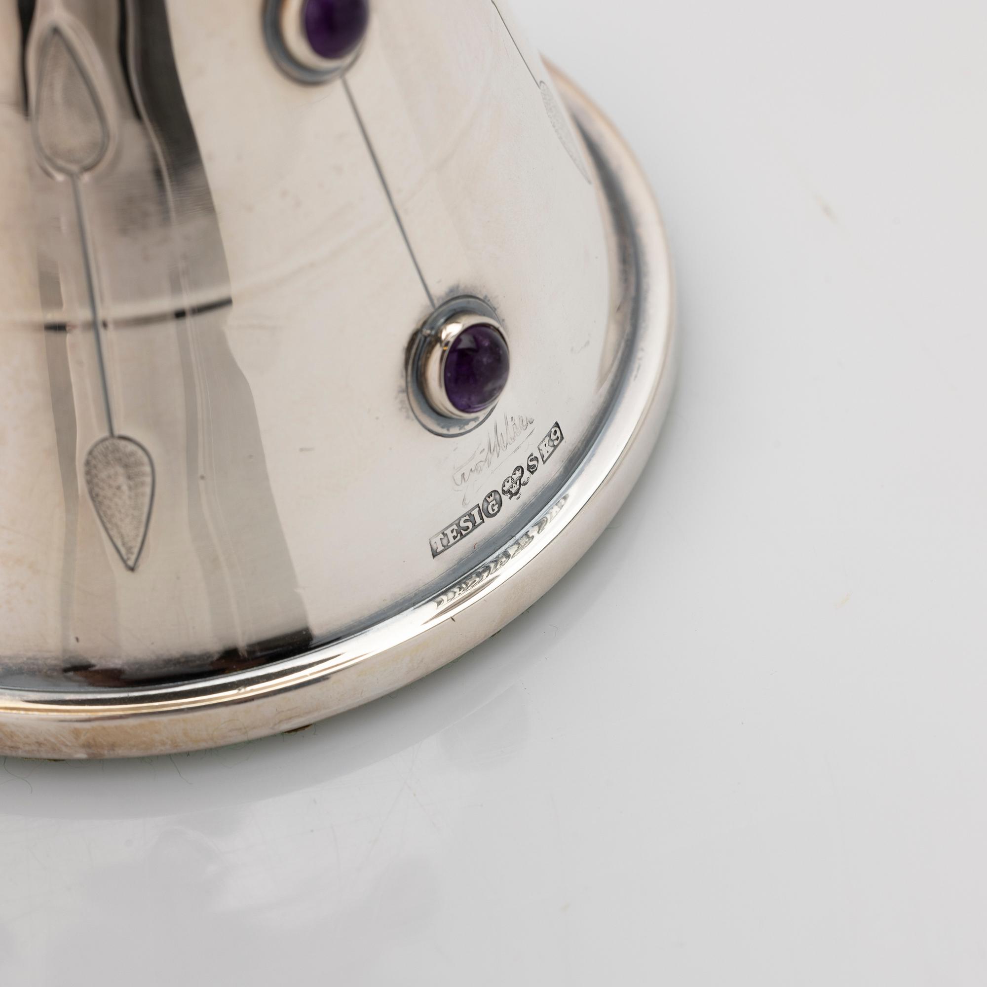 Tage Göthlin, candlesticks, a pair, silver with amethysts, Tesi, Gothenburg, 1960.