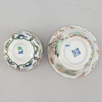 Koppar, fyra stycken, porslin, Qingdynastin, Kangxi (1662-1722).