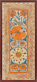 Textile paintings, a pair, so-called rooster paintings, Sunnerbo school, Småland, first half of the 19th century.
