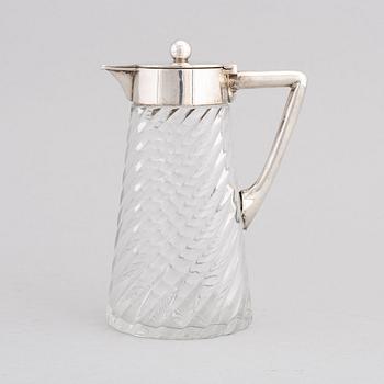 A German glass and silver carafe, mark of Wilhelm Binder, Bremen, Schwäbisch Gmünd, circa 1900.