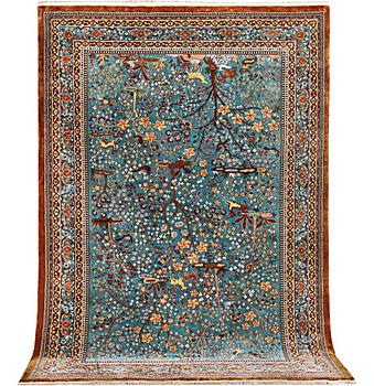 An all silk oriental carpet, a. 280 x 185 cm.