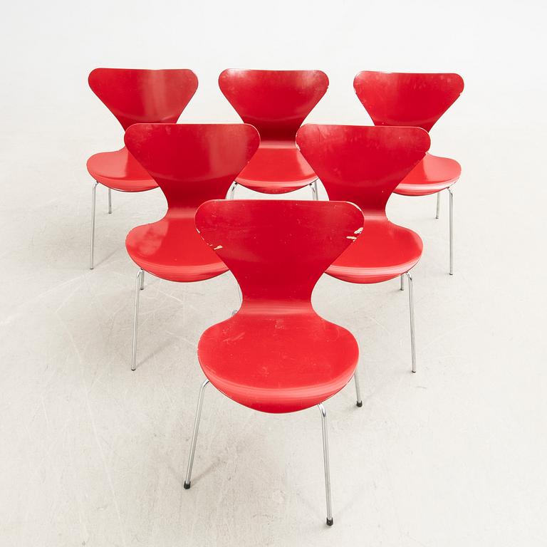 Arne Jacobsen, stolar, 6 st, "Sjuan", Fritz Hansen, Danmark, 1982.