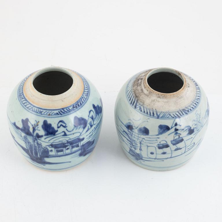 A pair of blue and white ginger jars, China, , 19th century.