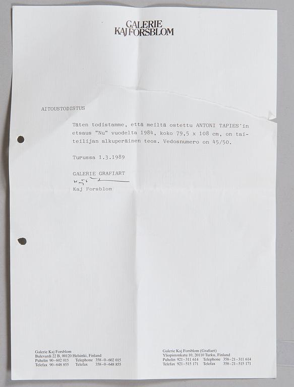 Antoni Tàpies, "Nu".