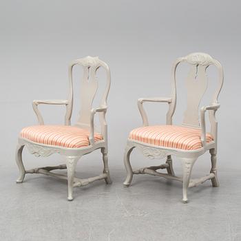 Two Rococo armchairs, 18th Century.